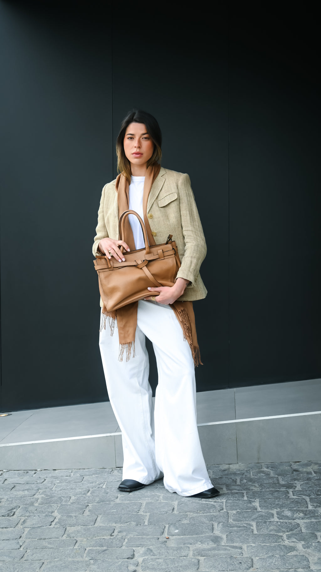 Cartera de Cuero Genuino Lia Camel