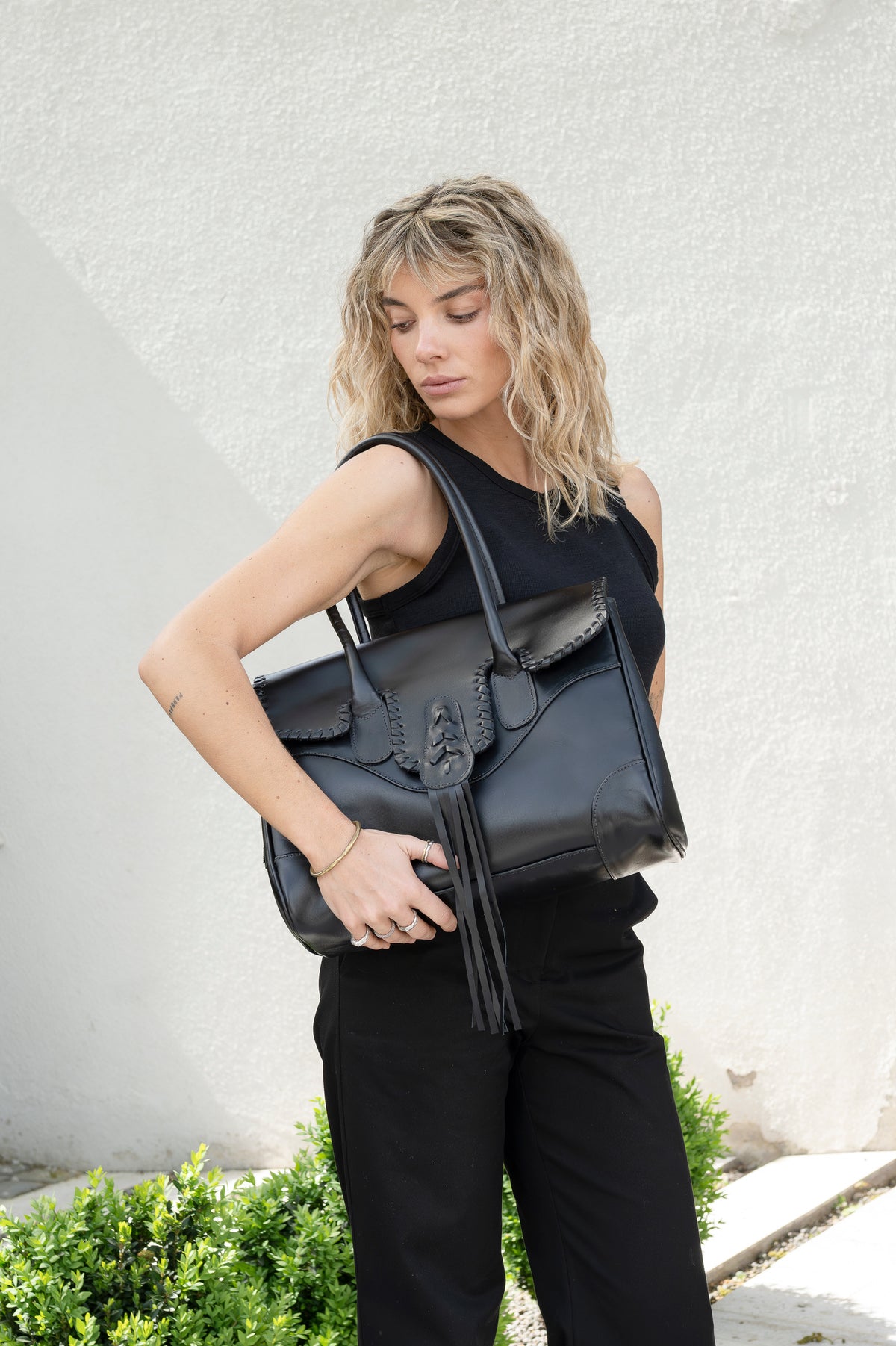 Cartera Cuero Genuino Lila Negro