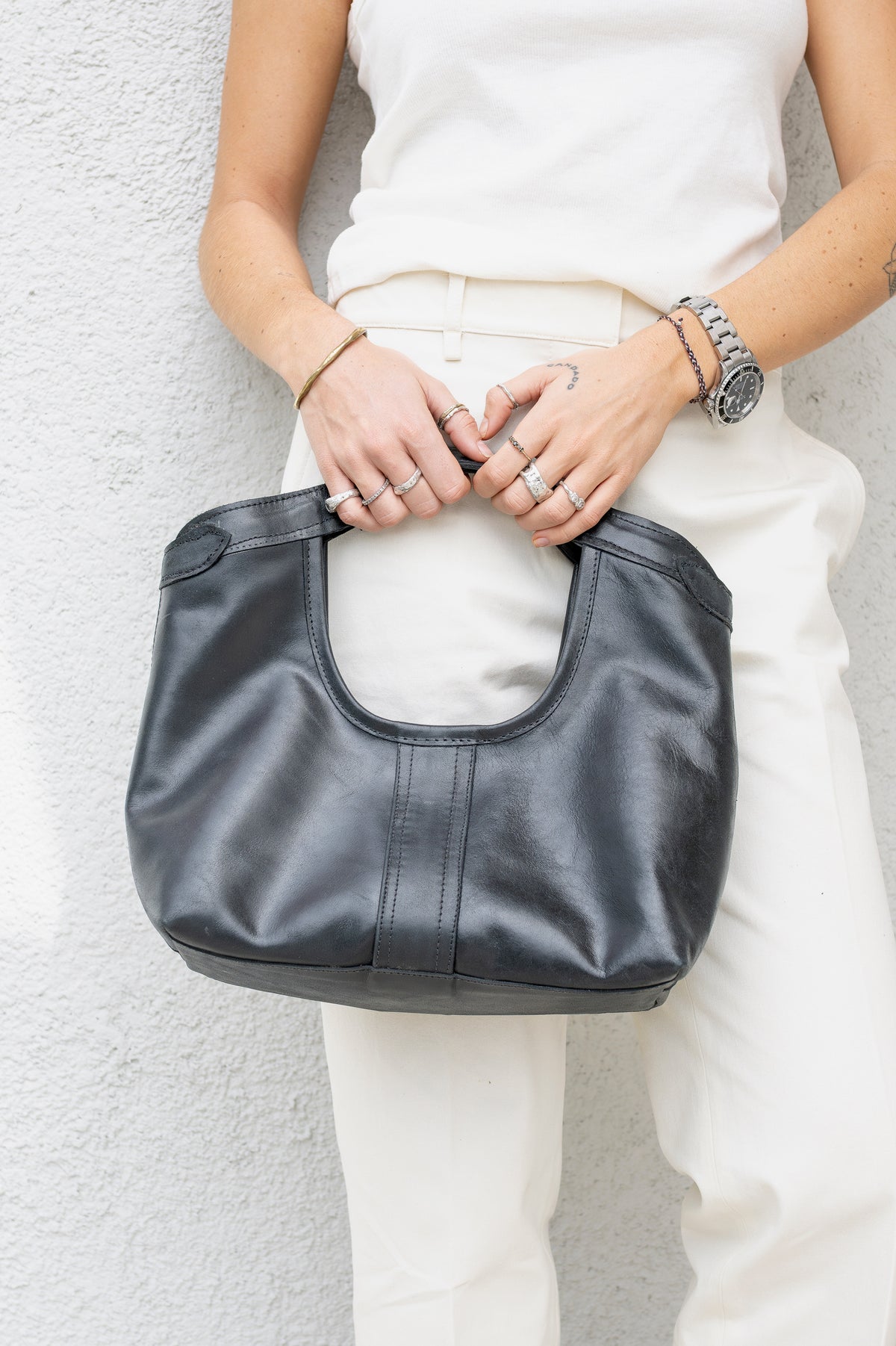 Cartera Cuero Genuino Gracia Negro Mediana