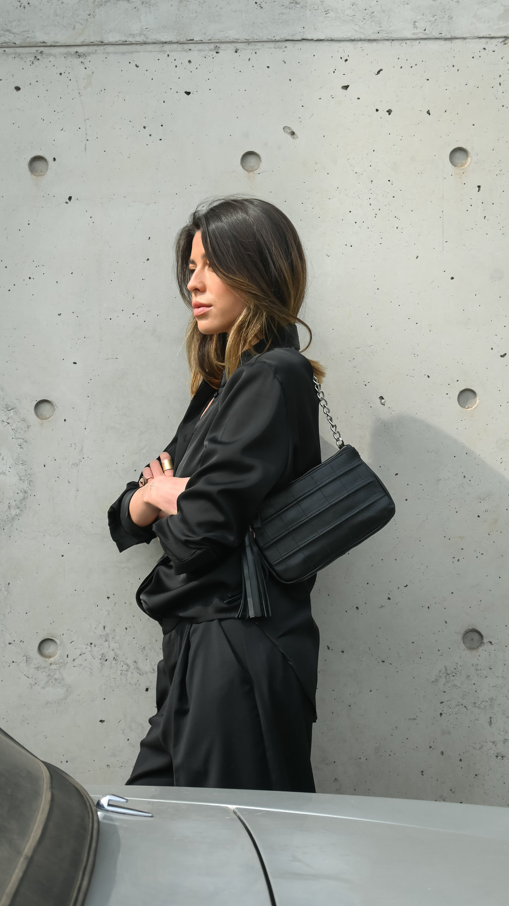 Cartera de Cuero Genuino Victoria Negro