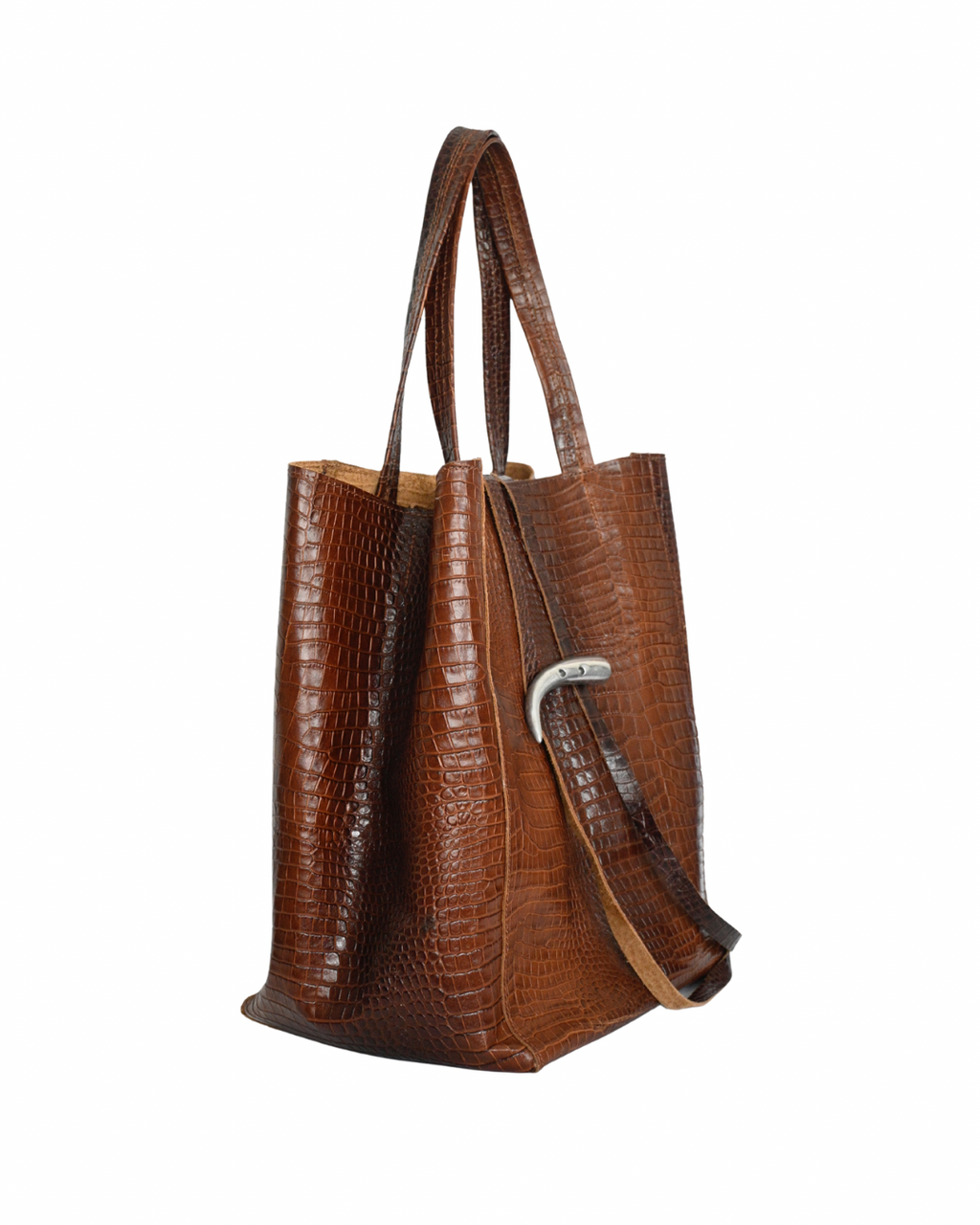 Cartera de Cuero Genuino Cecilia Camel Croco