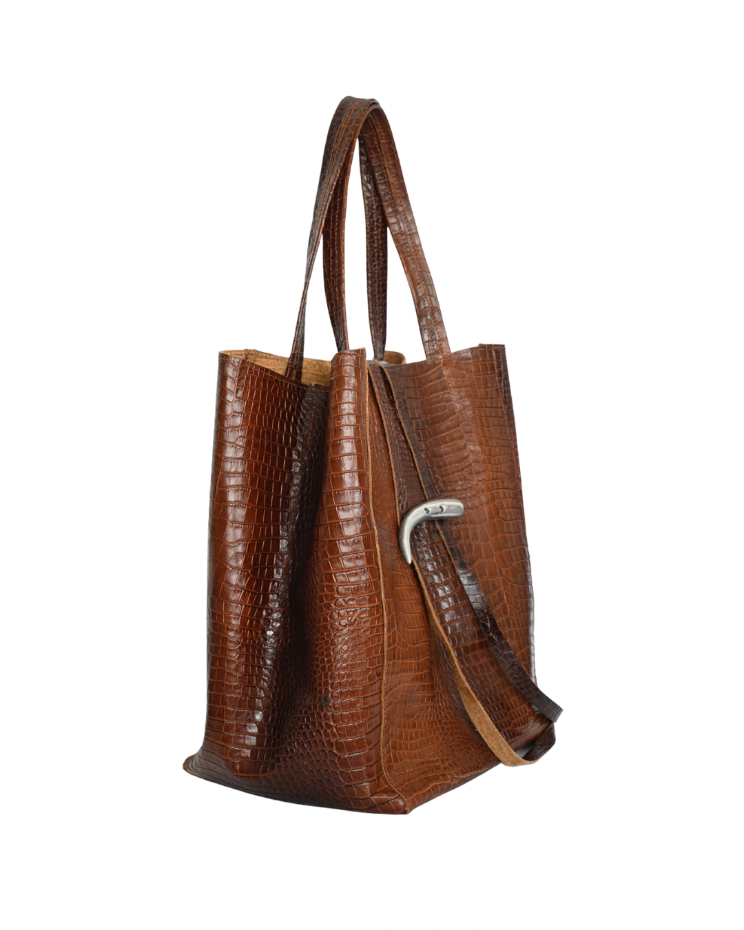 Cartera de Cuero Genuino Cecilia Camel Croco