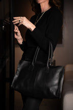 Cartera Cuero Genuino Elena Negro Mediana
