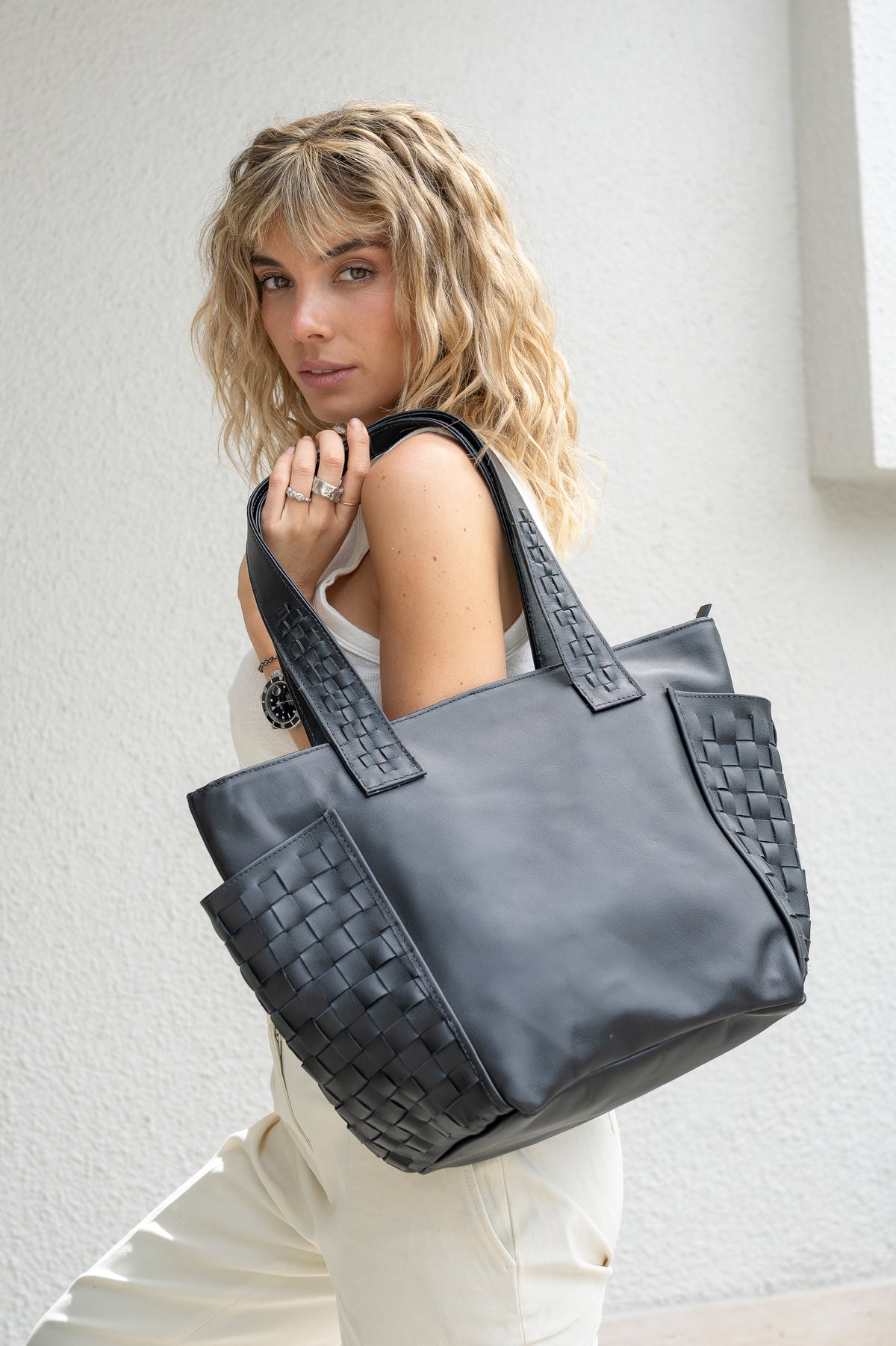 Cartera Cuero Genuino Florencia Mediana Negro
