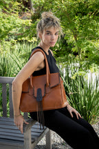 Cartera Cuero Genuino Lila Camel Moro