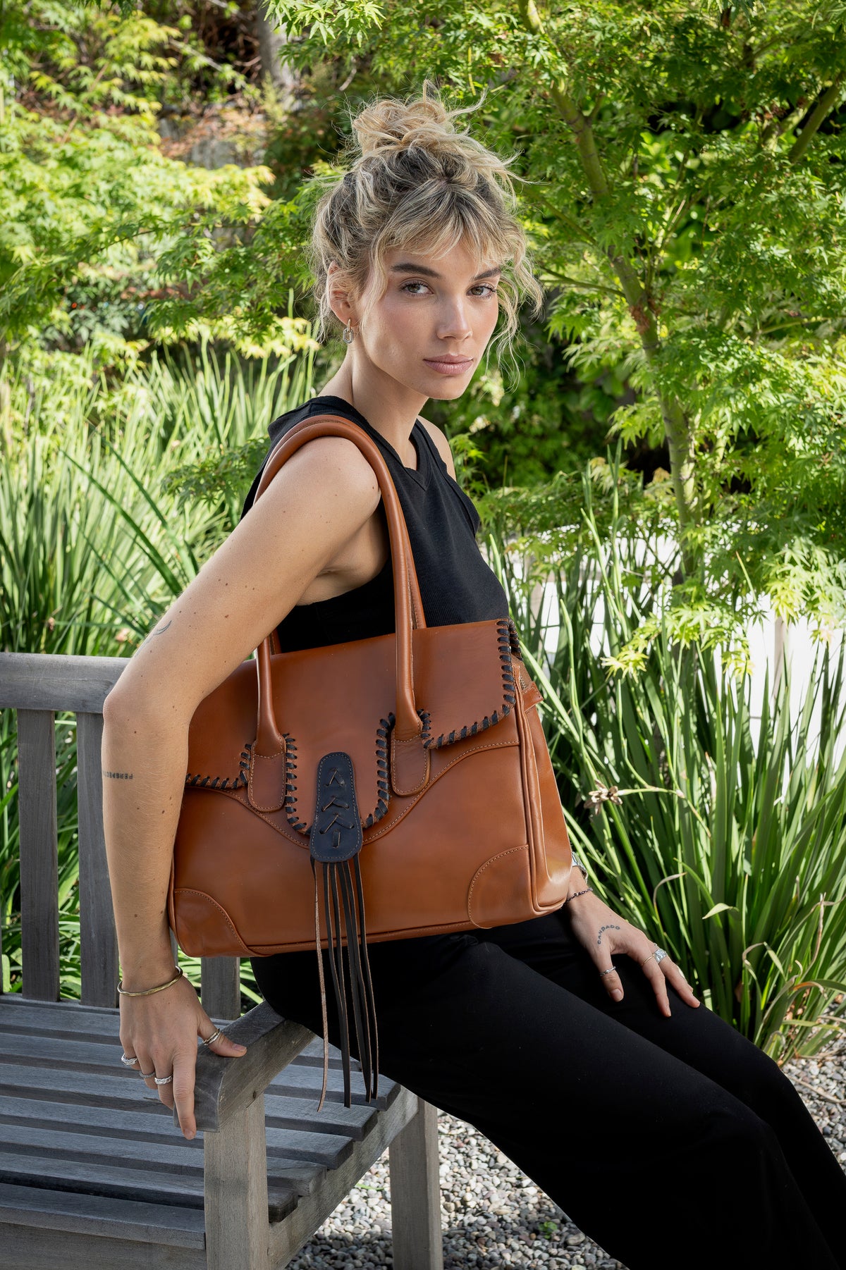 Cartera Cuero Genuino Lila Camel Moro