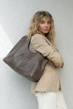 Cartera Cuero Genuino Gracia Taupe Grande
