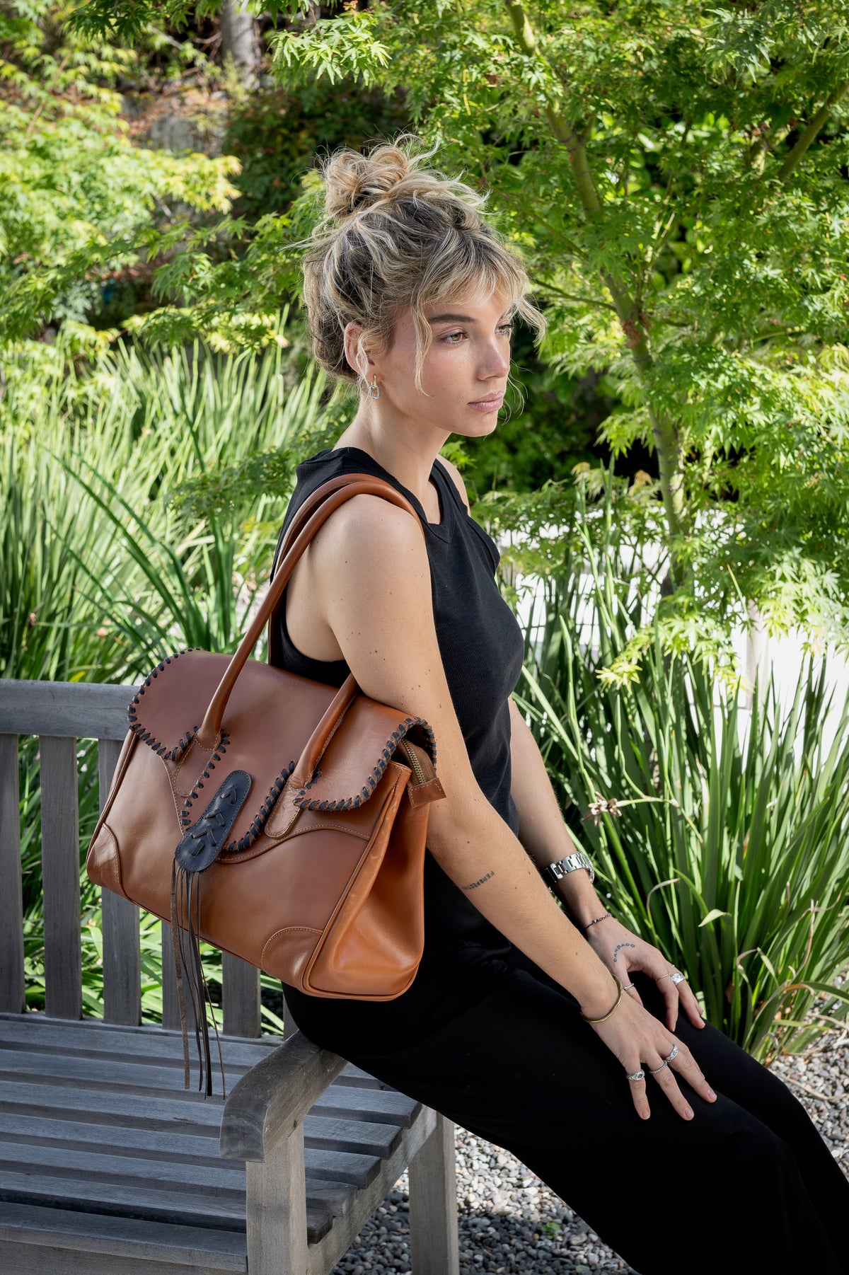 Cartera Cuero Genuino Lila Camel Moro