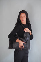 Cartera Cuero Genuino Clara Midi Negro