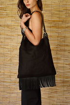 Cartera Tela y Cuero Nina Negro