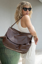 Cartera Cuero Genuino Margarita Chocolate Grande