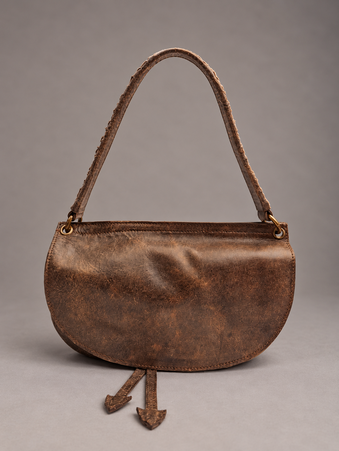 Cartera Cuero Genuino Margarita Taupe Mediana