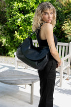 Cartera Cuero Genuino Margarita Negro Grande