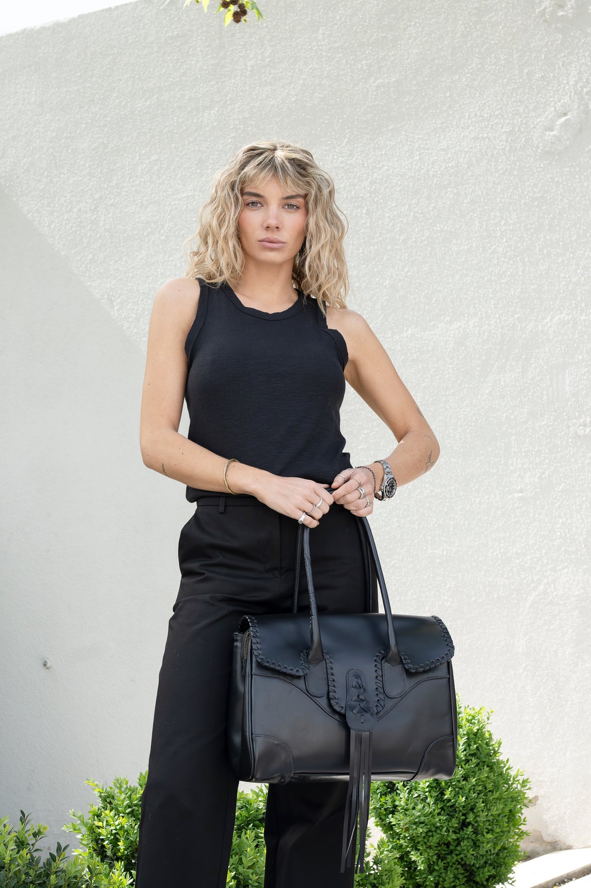 Cartera Cuero Genuino Lila Negro