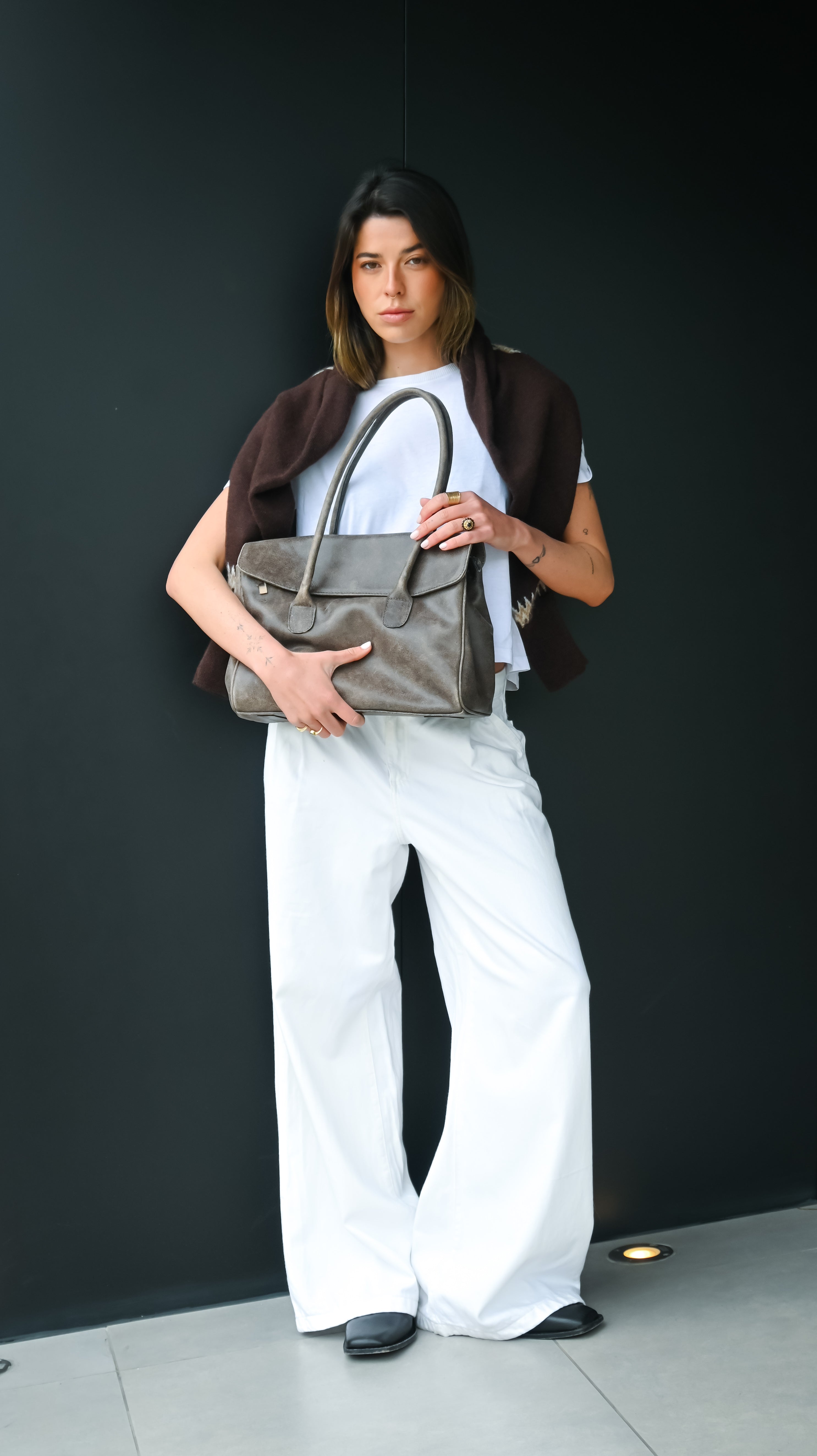 Cartera de Cuero Genuino Laura Taupe