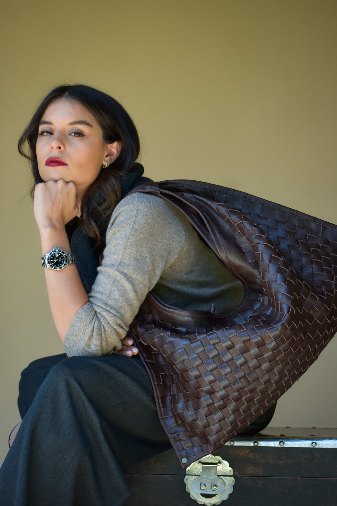 Cartera Cuero Genuino Macarena Maxi Chocolate
