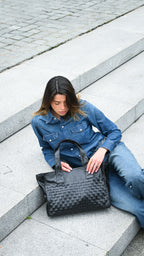 Cartera de Cuero Genuino Macarena Tote Negra