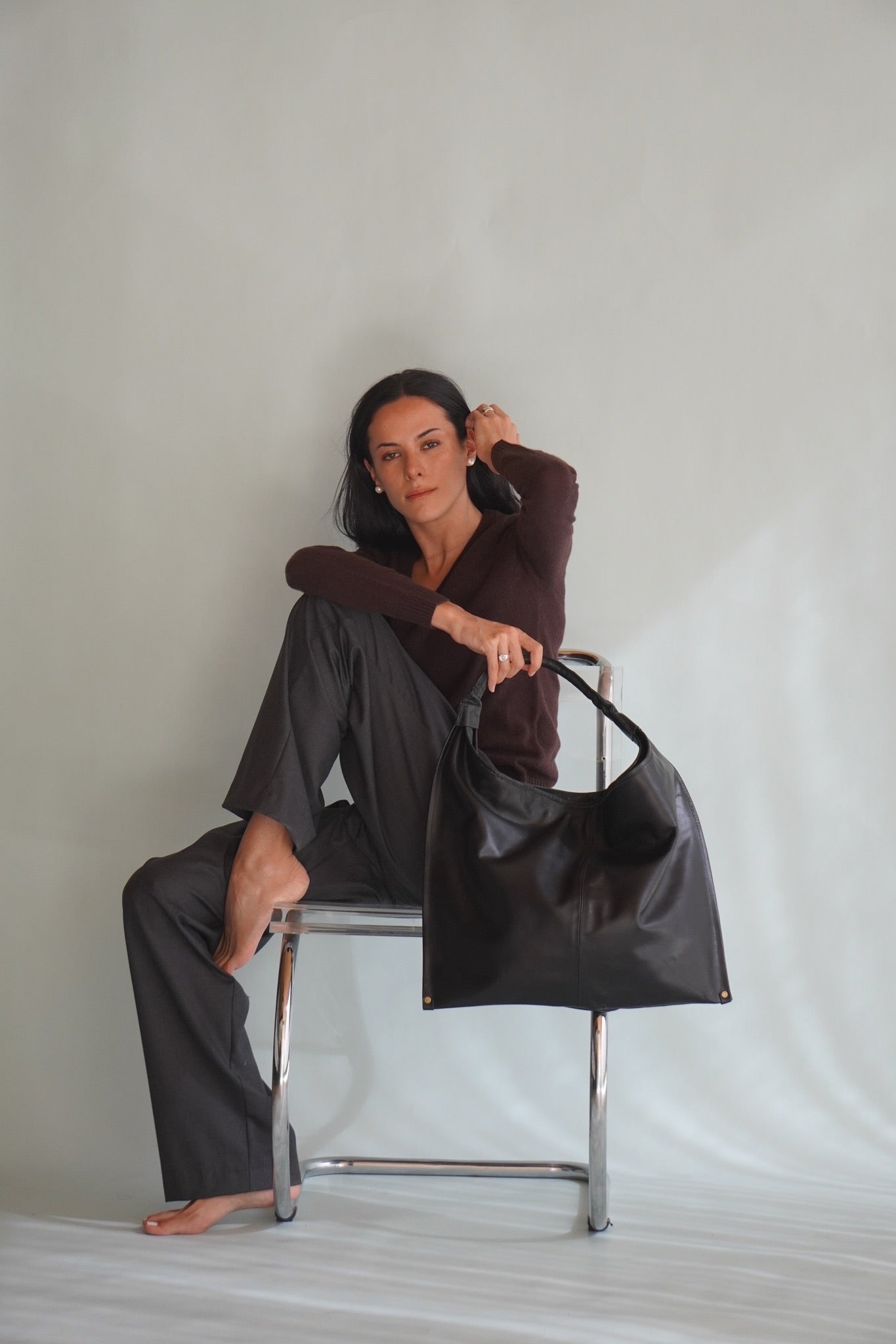 Cartera Cuero Genuino Clara Midi Negro