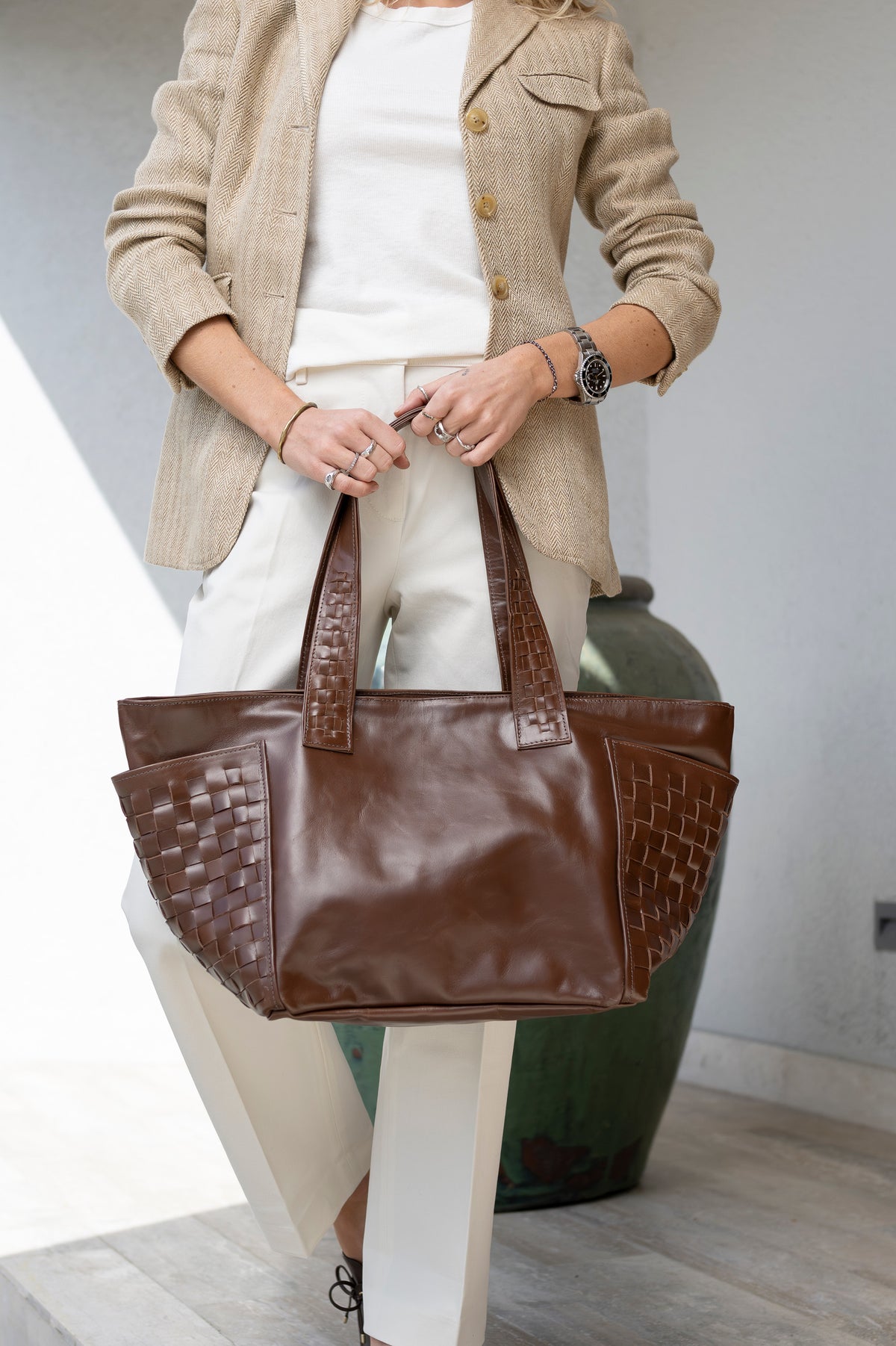 Cartera Cuero Genuino Florencia Chocolate Grande
