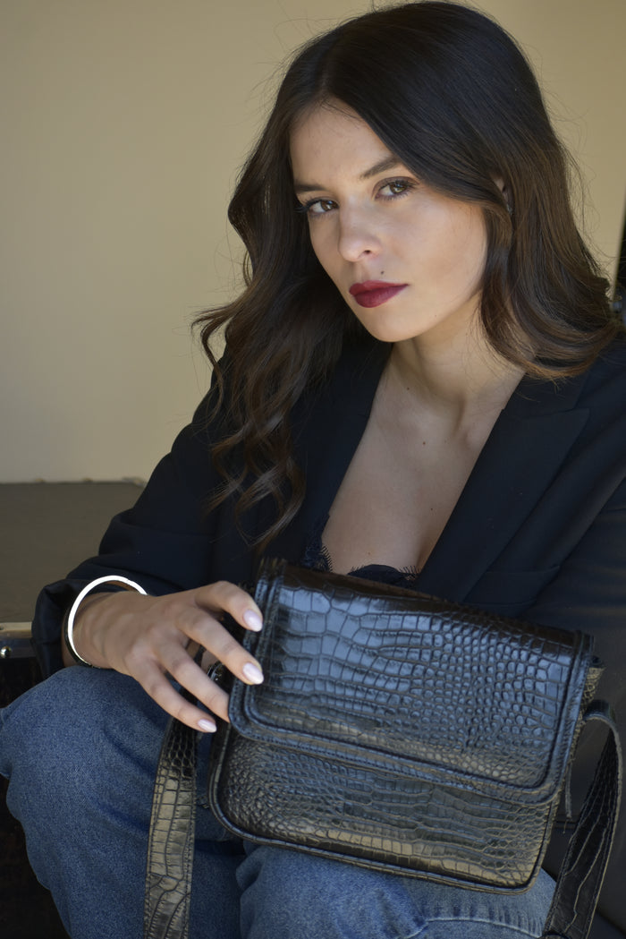 Cartera Pilar Croco Negro