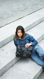 Cartera de Cuero Genuino Laura Negra