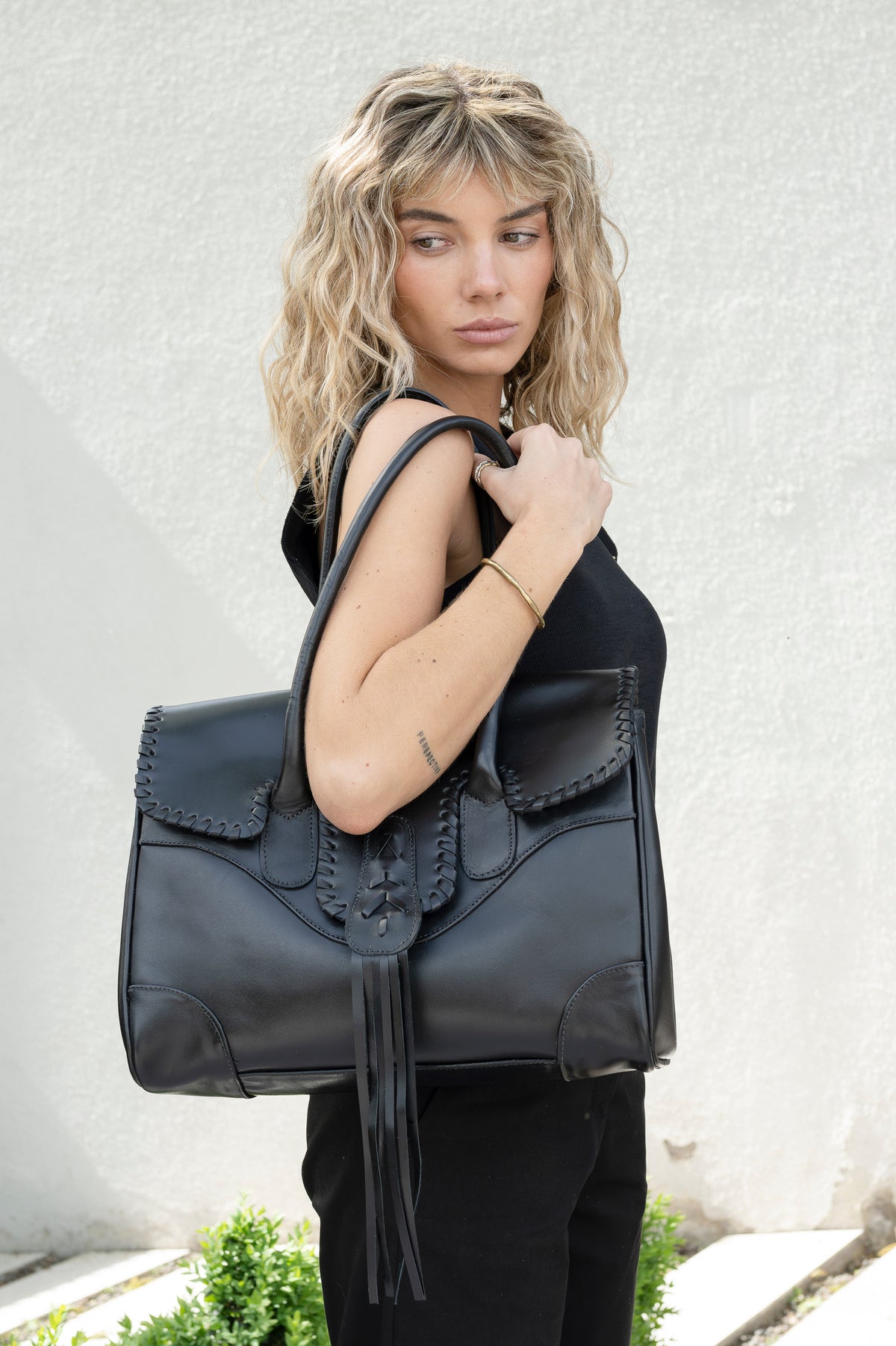 Cartera Cuero Genuino Lila Negro