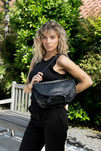 Cartera Cuero Genuino Margarita Negro Mediana