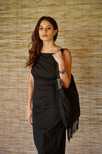 Cartera Tela y Cuero Nina Negro