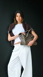 Cartera de Cuero Genuino Laura Taupe