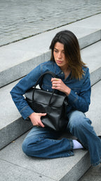 Cartera Cuero Genuino Laura Negra