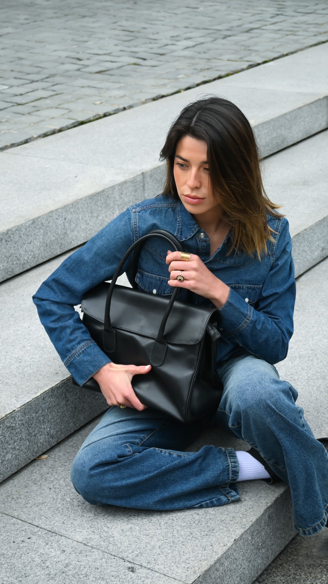 Cartera Cuero Genuino Laura Negra