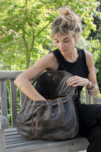 Cartera Cuero Genuino Margarita Taupe Grande