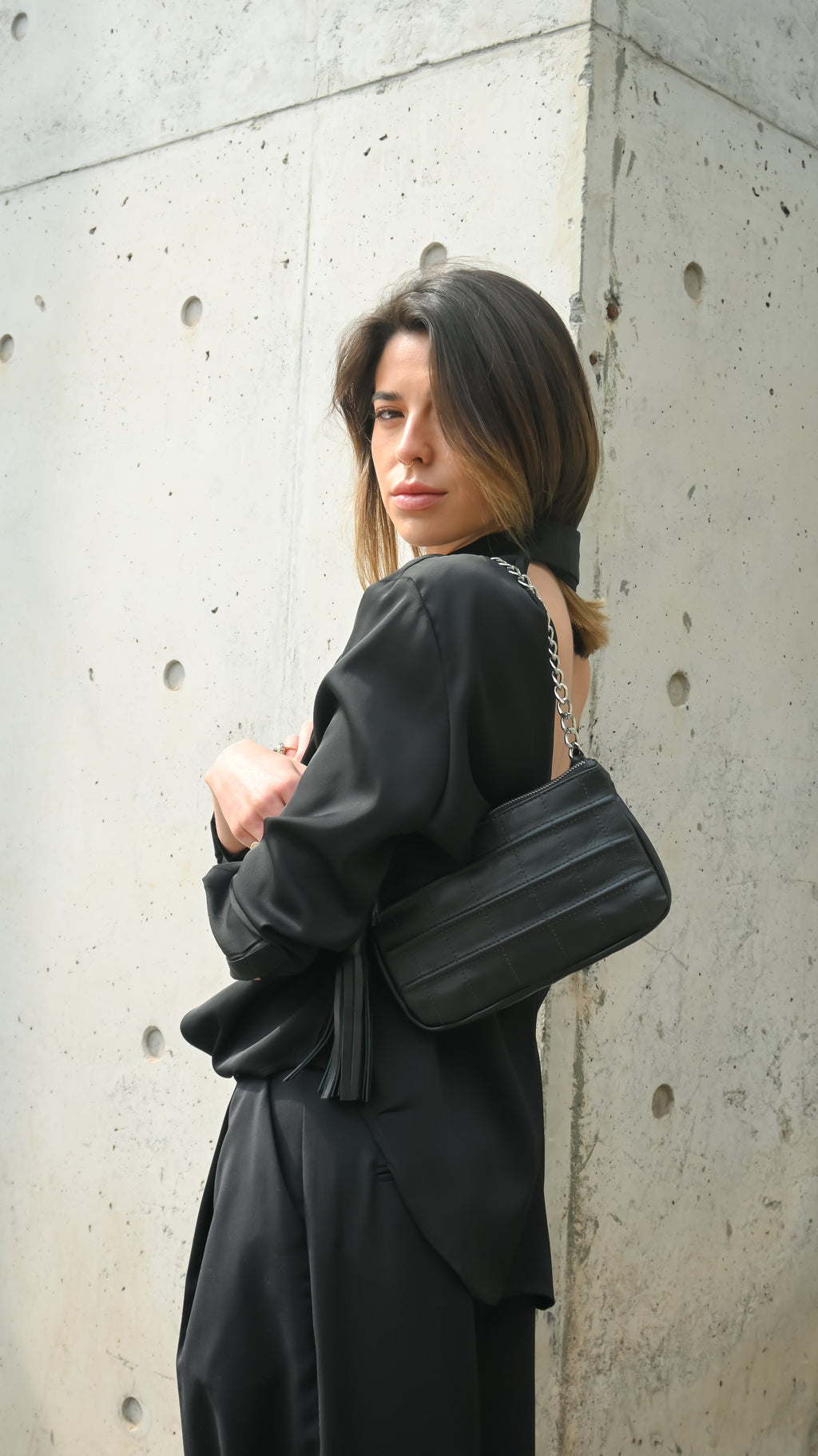 Cartera de Cuero Genuino Victoria Negro