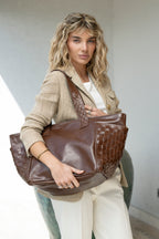 Cartera Cuero Genuino Florencia Chocolate Grande
