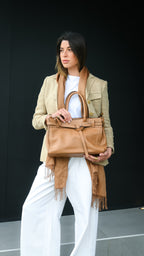 Cartera de Cuero Genuino Lia Camel