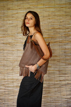 Cartera Tela y Cuero Nina Chocolate