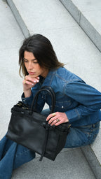 Cartera de Cuero Genuino Lia Negro