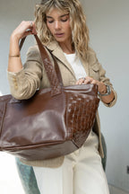Cartera Cuero Genuino Florencia Chocolate Grande