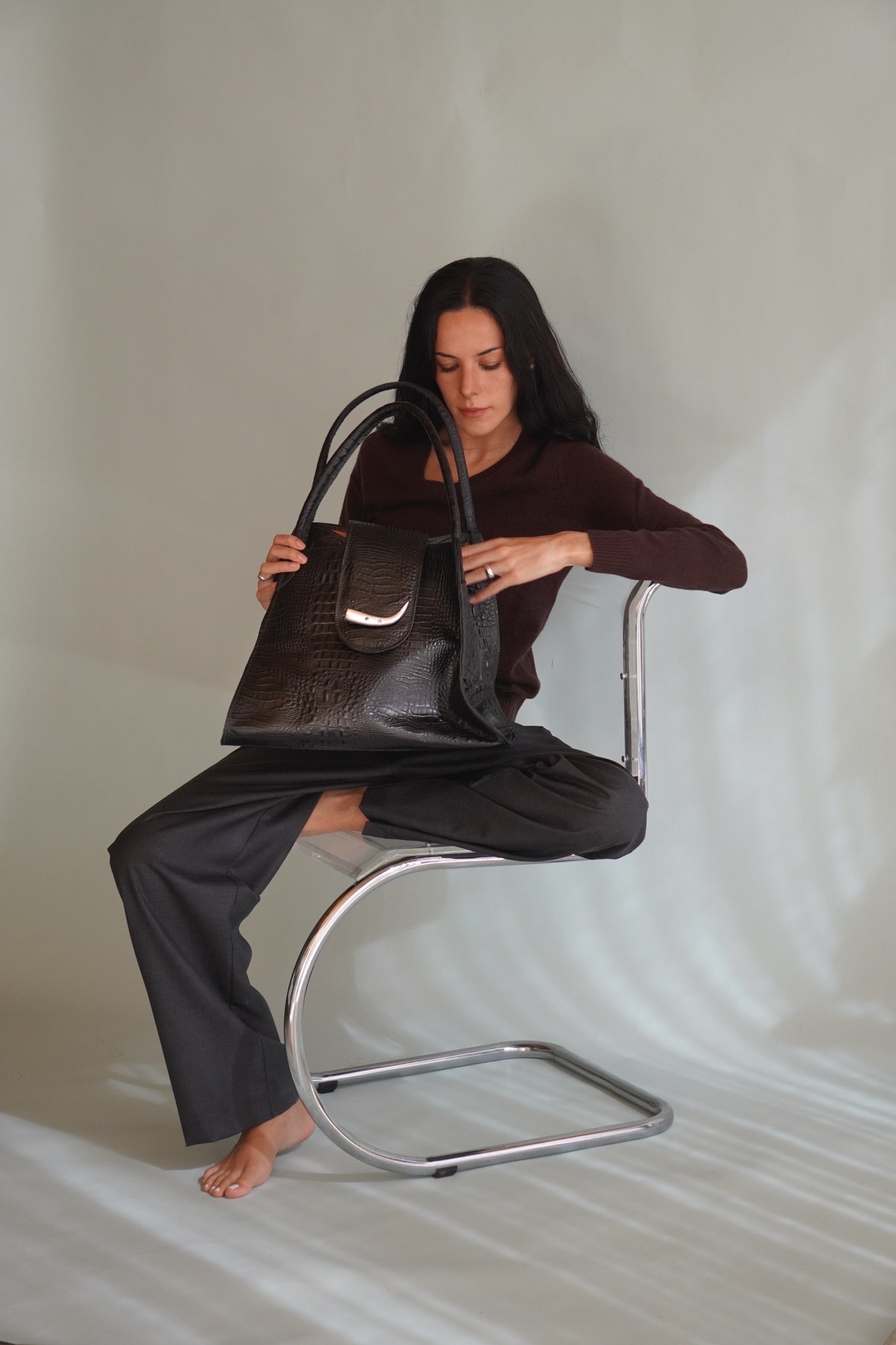 Cartera de Cuero Genuino Teresita CR Negro