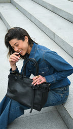 Cartera de Cuero Genuino Lia Negro