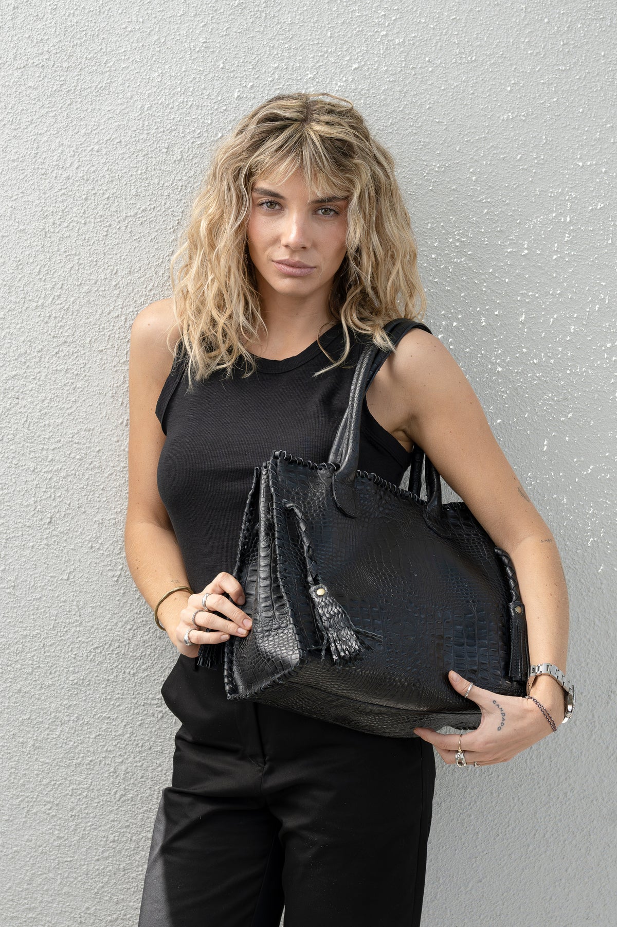 Cartera Cuero Genuino Rocio CR Negro