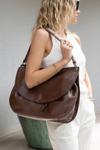 Cartera Cuero Genuino Margarita Chocolate Grande