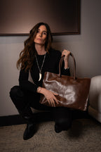 Cartera Cuero Genuino Elena Chocolate Grande