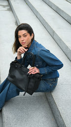 Cartera de Cuero Genuino Lia Negro