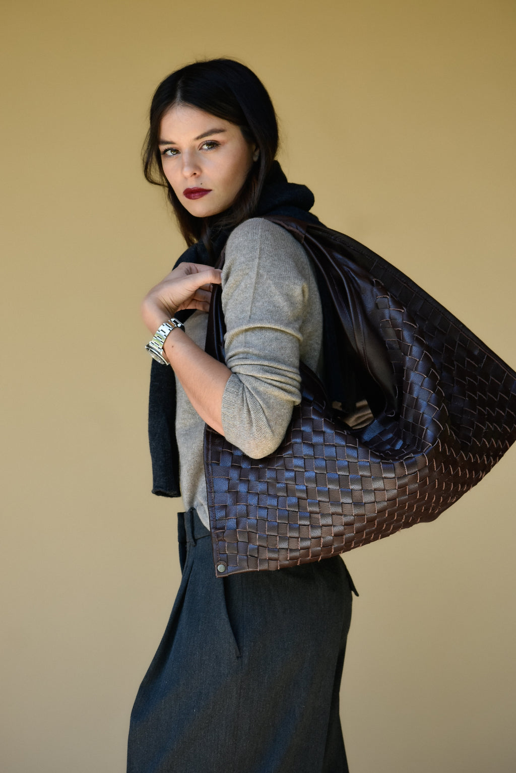 Cartera Cuero Genuino Macarena Maxi Chocolate