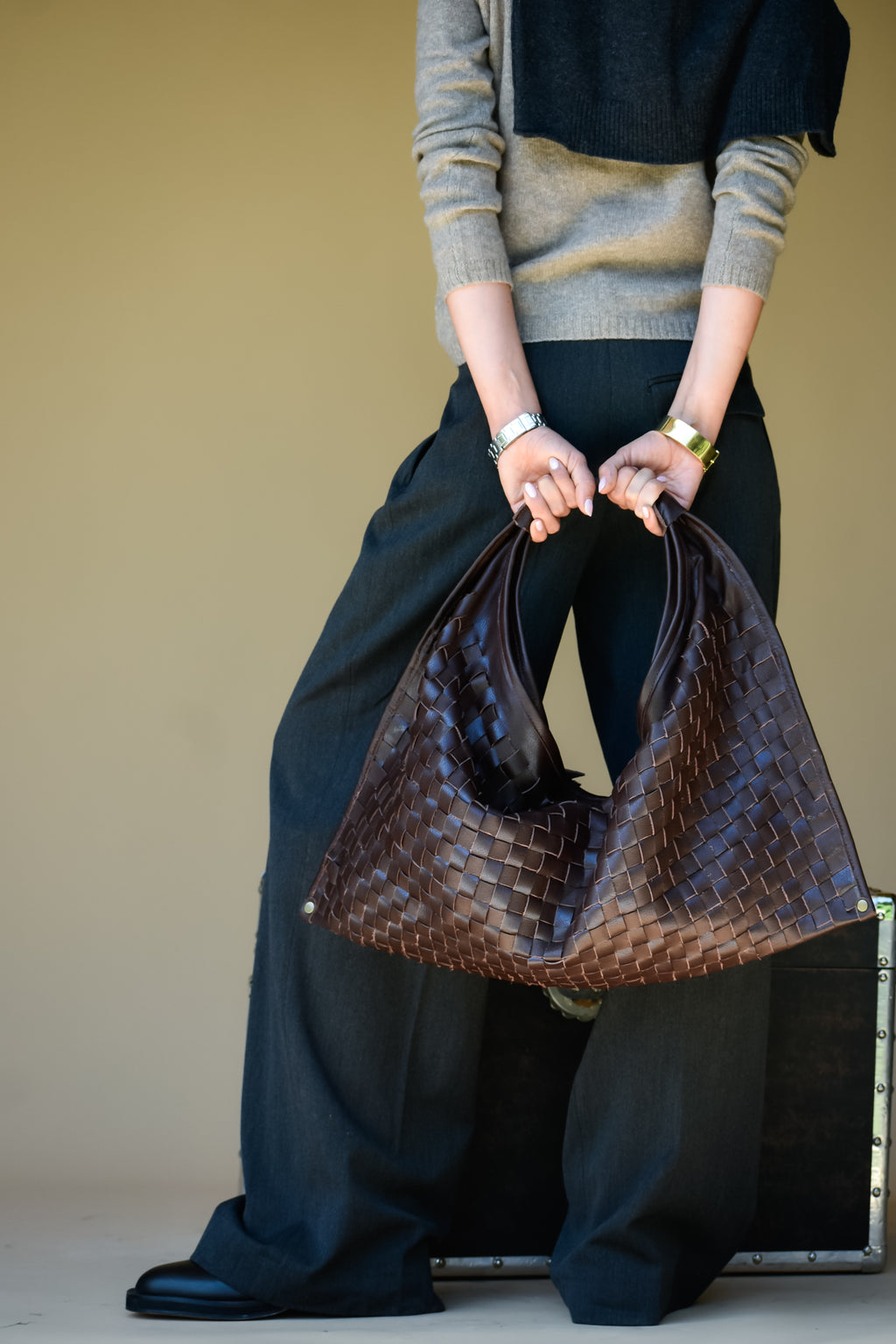 Cartera Cuero Genuino Macarena Maxi Chocolate