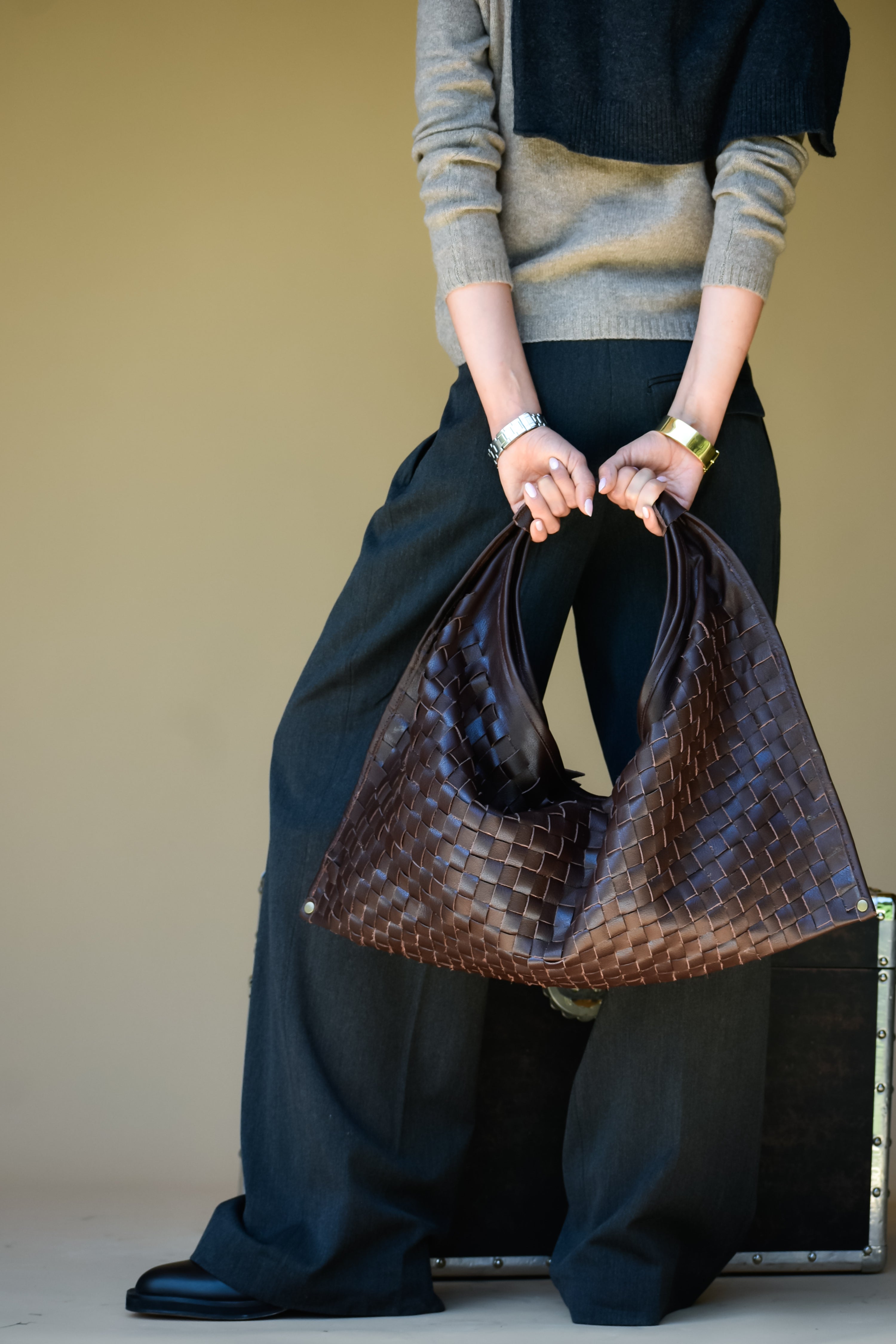 Cartera Cuero Genuino Macarena Maxi Chocolate