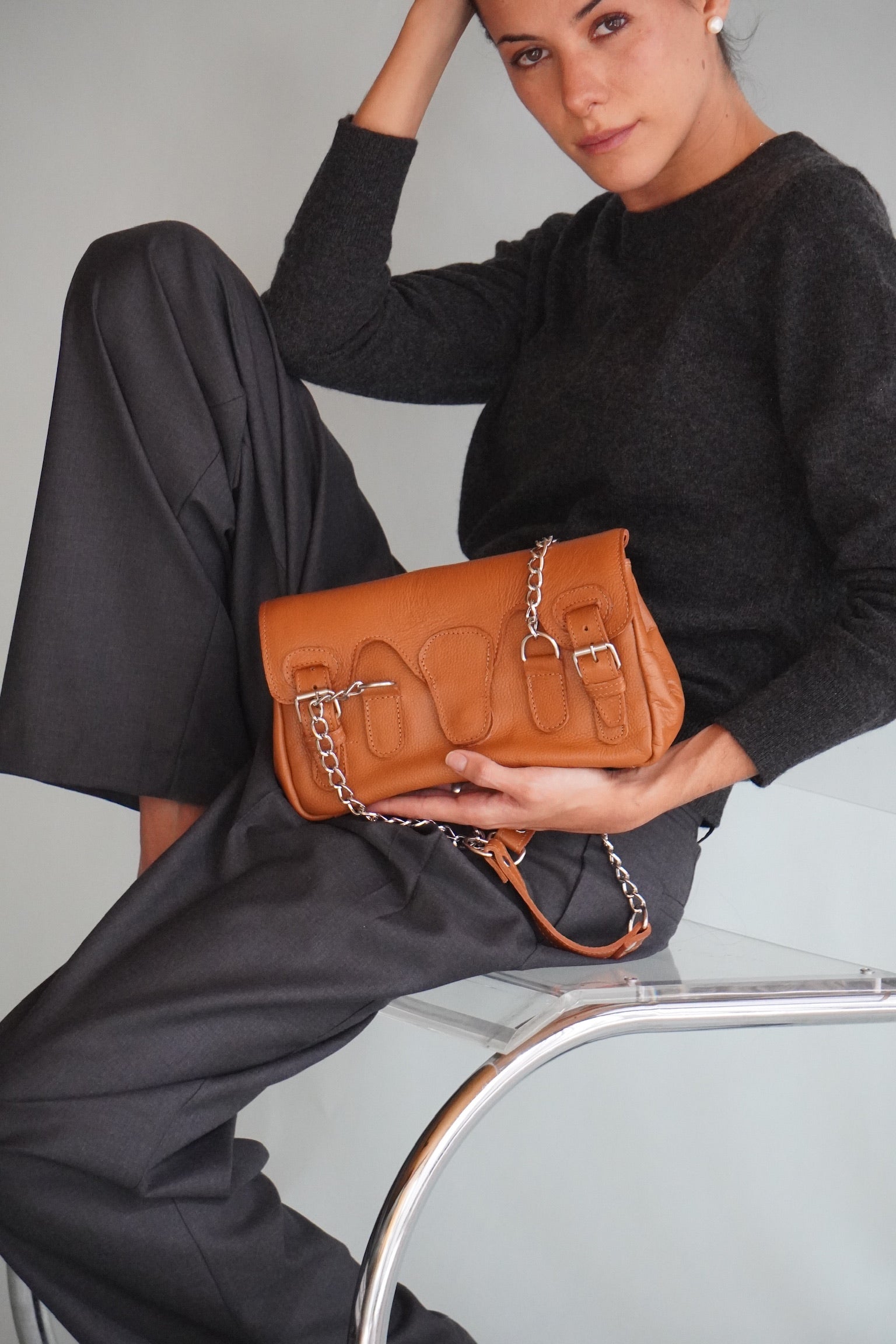 Cartera de Cuero Genuino Aurora Camel