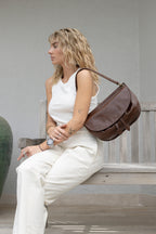 Cartera Cuero Genuino Margarita Chocolate Mediana