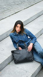 Cartera de Cuero Genuino Macarena Tote Negra